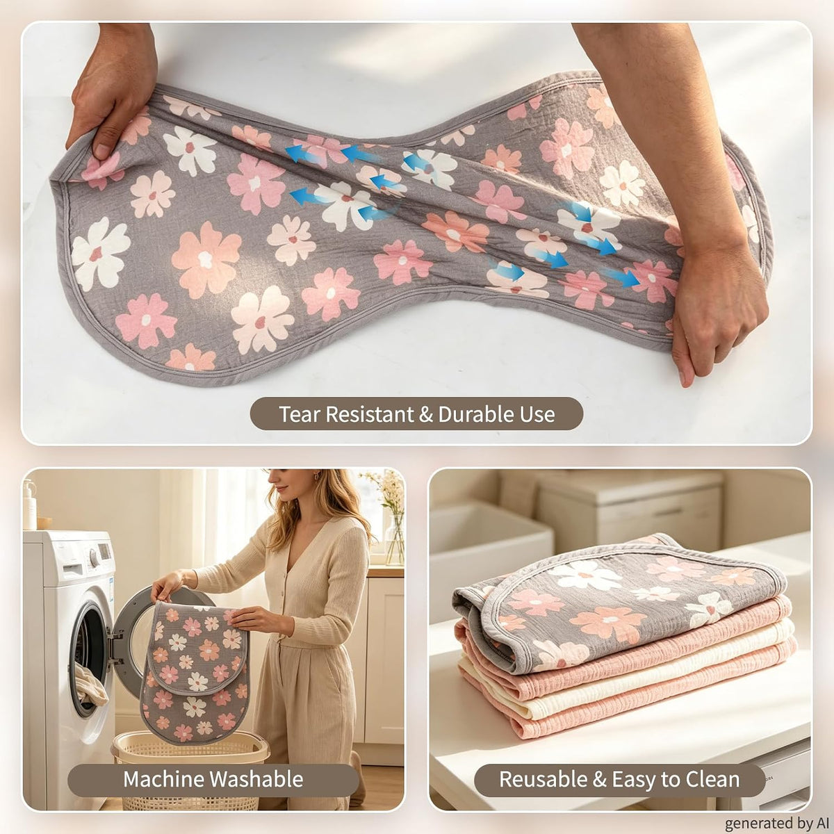 4 Pcs Muslin Changing Pad Liners Fits in Peanut Shape Changing Pad-Blue