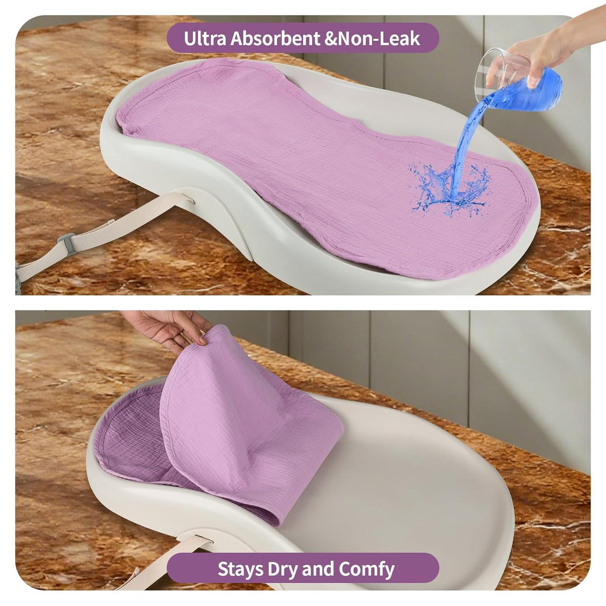 4 Pcs Muslin Changing Pad Liners Fits in Peanut Shape Changing Pad-Blue