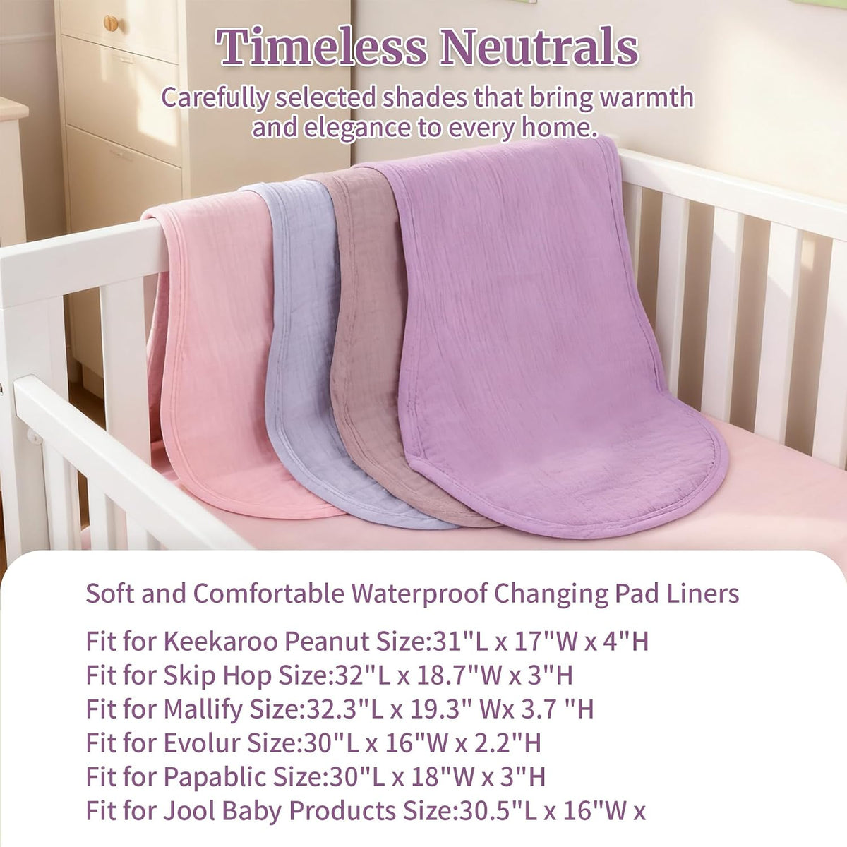 4 Pcs Muslin Changing Pad Liners Fits in Peanut Shape Changing Pad-Blue