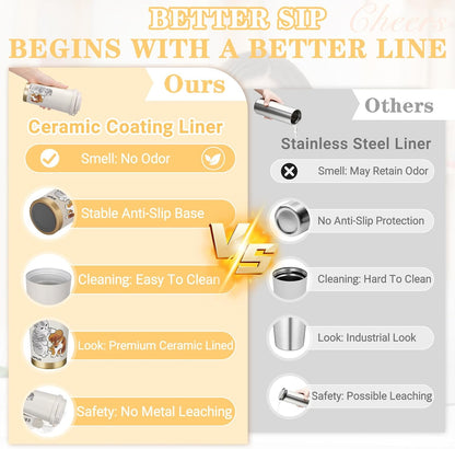 Insulated Tumbler With Lid And Straw, Stainless Steel Cat Coffee Tumbler 16 Oz, Travel Ceramic Lined Coffee Tumbler, Double Wall Vacuum Leak Proof Mug For Office School Party Camping (Glass Cat)