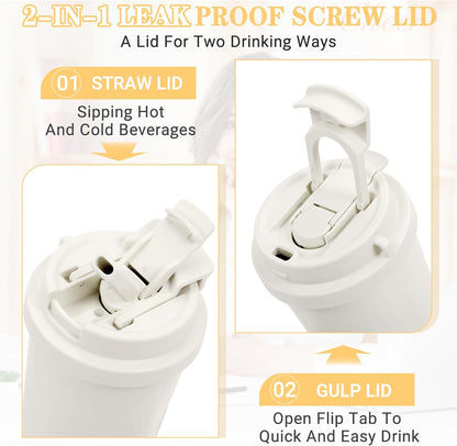 Insulated Tumbler With Lid And Straw, Stainless Steel Cat Coffee Tumbler 16 Oz, Travel Ceramic Lined Coffee Tumbler, Double Wall Vacuum Leak Proof Mug For Office School Party Camping (Glass Cat)