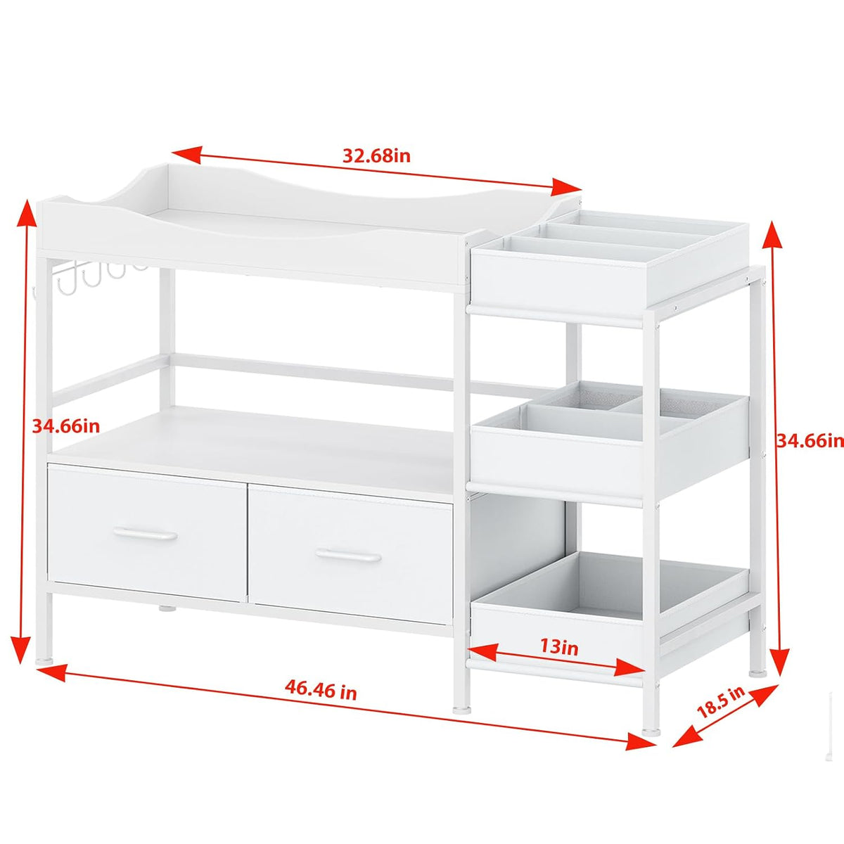 Baby Changing Table with Storage,Heavy-Duty Diaper Changing Station, White Nursery Dresser Organizer with 2 Large Fabric Baby Drawers, 3 Diaper Caddy Bin & Wood Shelf, Kids & Baby Bedroom Furniture
