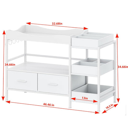Baby Changing Table with Storage,Heavy-Duty Diaper Changing Station, White Nursery Dresser Organizer with 2 Large Fabric Baby Drawers, 3 Diaper Caddy Bin & Wood Shelf, Kids & Baby Bedroom Furniture