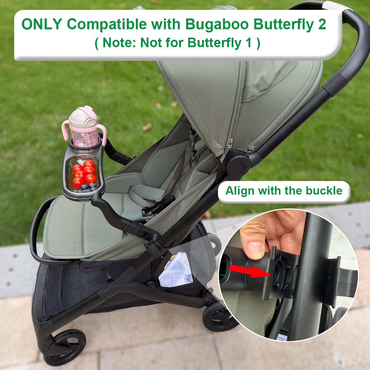 Stroller Snack Tray ONLY Compatible with Bugaboo Butterfly 2 Stroller - BPA-Free Tray - Folding with Stroller - Easy Access- Easy Clean (Not for Butterfly 1)