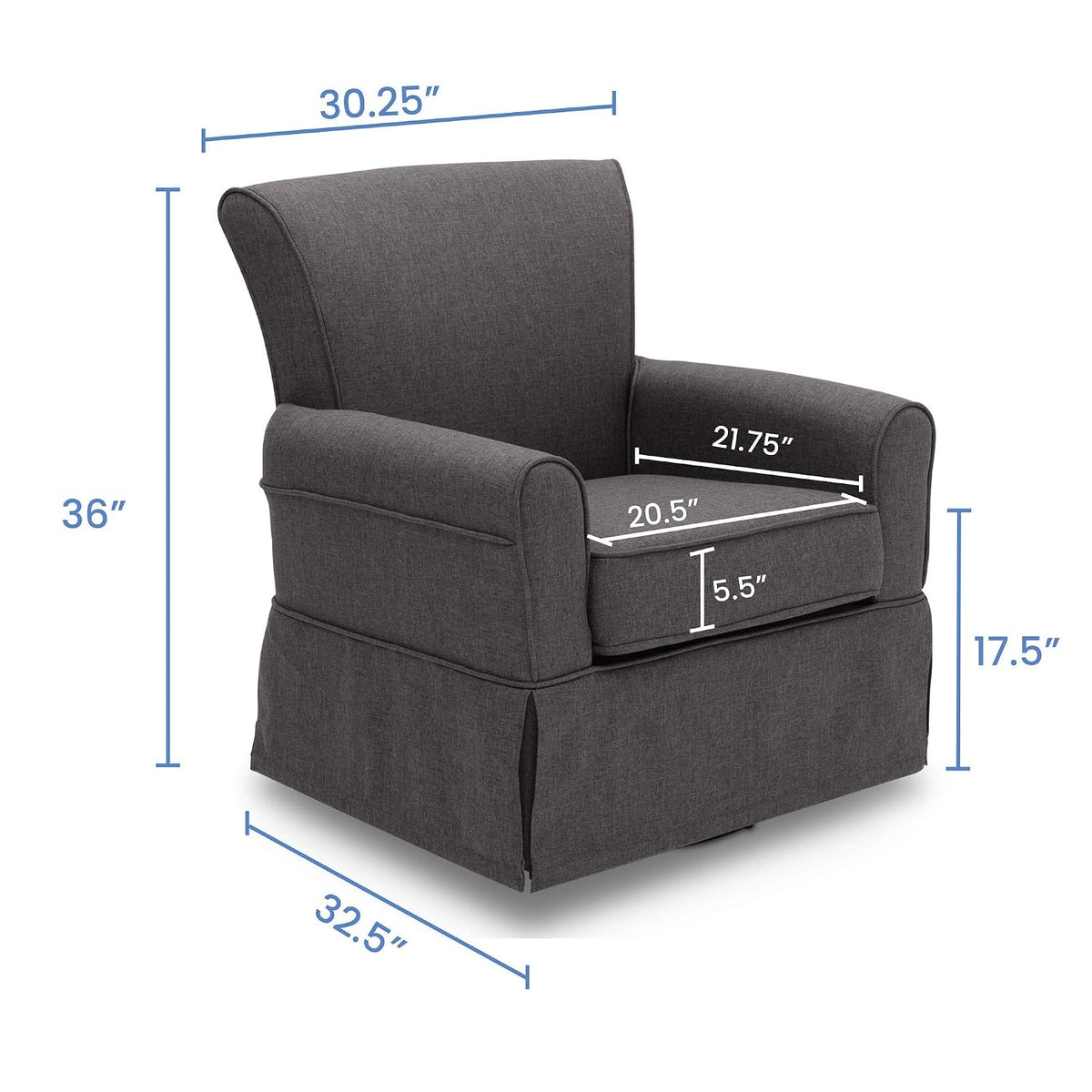 Upholstered Glider Swivel Rocker Chair, Charcoal