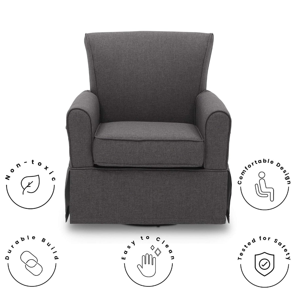 Upholstered Glider Swivel Rocker Chair, Charcoal