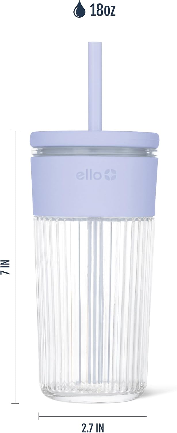 Devon Glass Tumbler , Protective No Sweat Silicone Sleeve and Splash Proof Wooden Detail Lid with Straw, 18 oz | Glass smoothie cup with friction-fit lid. BPA-free, great for iced coffee, tea, and cold drinks.