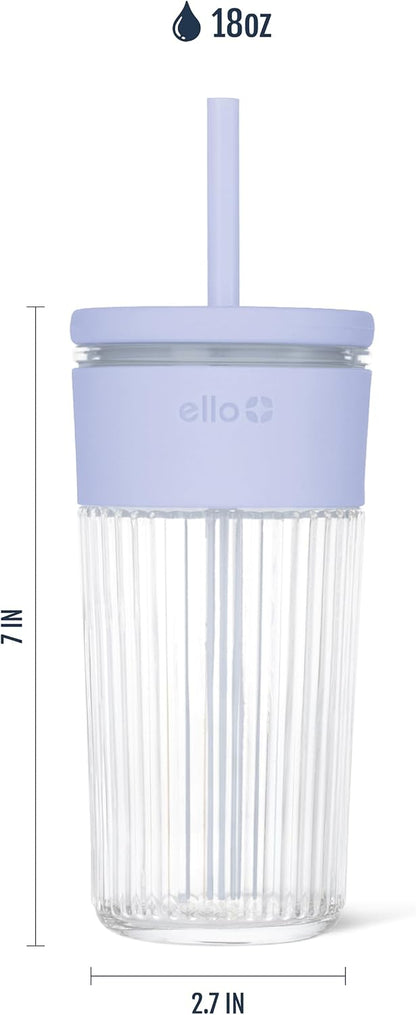 Devon Glass Tumbler , Protective No Sweat Silicone Sleeve and Splash Proof Wooden Detail Lid with Straw, 18 oz | Glass smoothie cup with friction-fit lid. BPA-free, great for iced coffee, tea, and cold drinks.