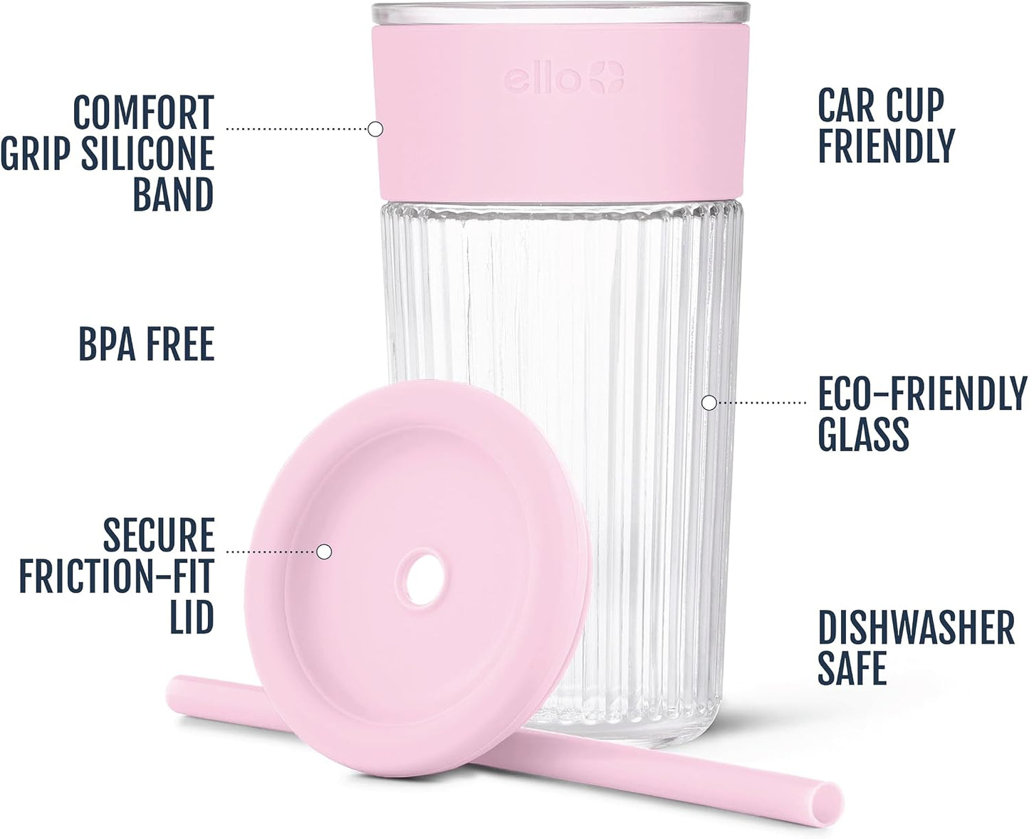 Devon Glass Tumbler , Protective No Sweat Silicone Sleeve and Splash Proof Wooden Detail Lid with Straw, 18 oz | Glass smoothie cup with friction-fit lid. BPA-free, great for iced coffee, tea, and cold drinks.