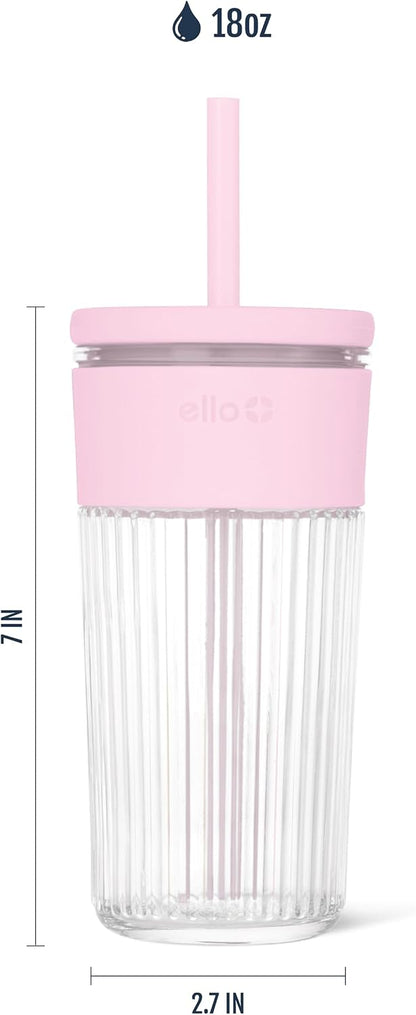 Devon Glass Tumbler , Protective No Sweat Silicone Sleeve and Splash Proof Wooden Detail Lid with Straw, 18 oz | Glass smoothie cup with friction-fit lid. BPA-free, great for iced coffee, tea, and cold drinks.
