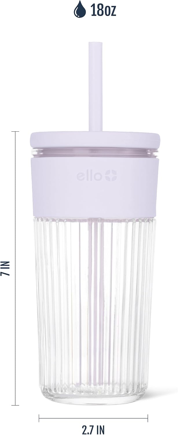 Devon Glass Tumbler , Protective No Sweat Silicone Sleeve and Splash Proof Wooden Detail Lid with Straw, 18 oz | Glass smoothie cup with friction-fit lid. BPA-free, great for iced coffee, tea, and cold drinks.