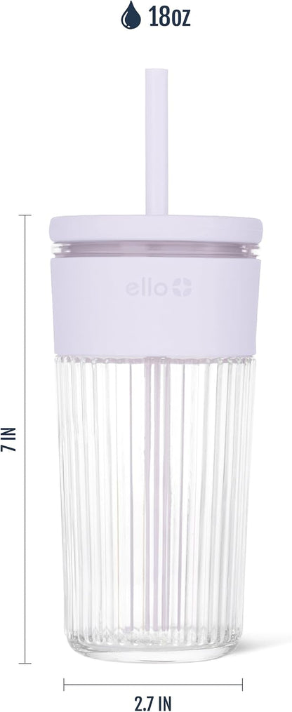 Devon Glass Tumbler , Protective No Sweat Silicone Sleeve and Splash Proof Wooden Detail Lid with Straw, 18 oz | Glass smoothie cup with friction-fit lid. BPA-free, great for iced coffee, tea, and cold drinks.
