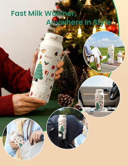 Portable Bottle Warmer for Travel, Easy-Clean Wide Mouth, Fast Heating for Night Feeding, 7-Temp Control, Large 12oz Capacity, Ideal Gifts for New Parents, Pink