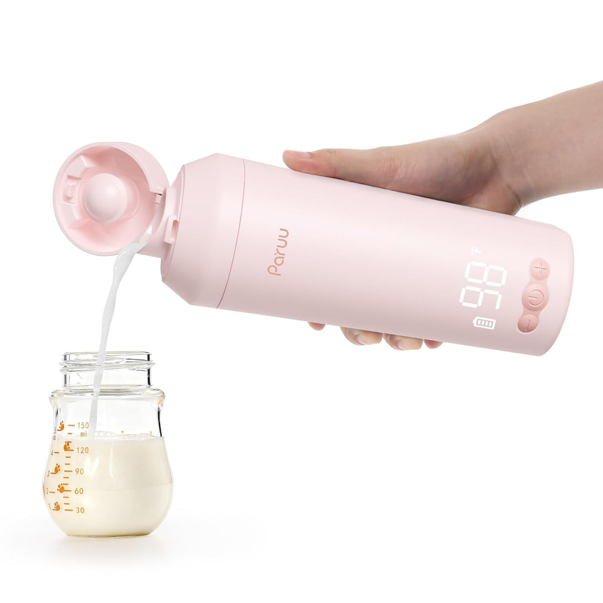 Portable Bottle Warmer for Travel, Easy-Clean Wide Mouth, Fast Heating for Night Feeding, 7-Temp Control, Large 12oz Capacity, Ideal Gifts for New Parents, Pink