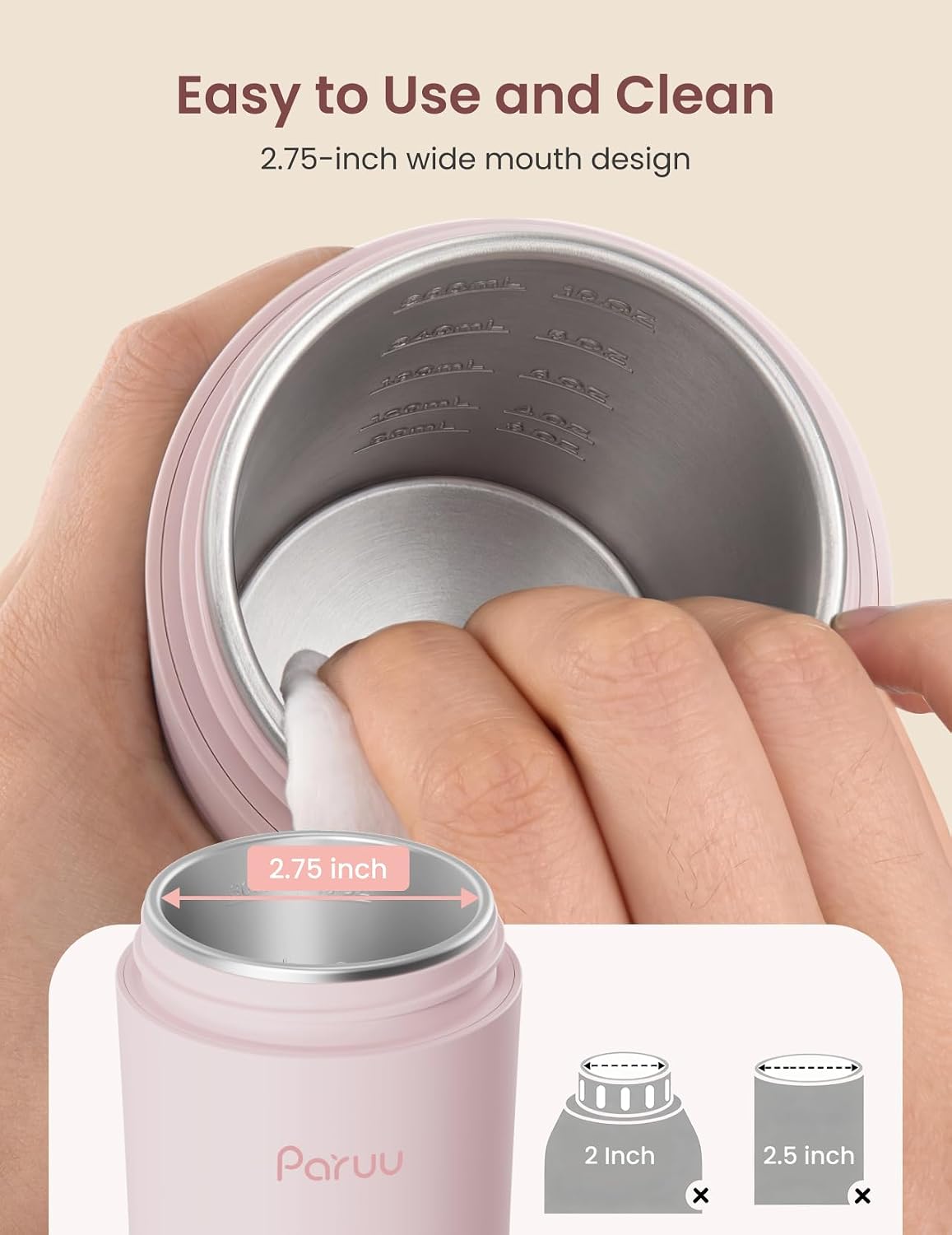 Portable Bottle Warmer for Travel, Easy-Clean Wide Mouth, Fast Heating for Night Feeding, 7-Temp Control, Large 12oz Capacity, Ideal Gifts for New Parents, Pink