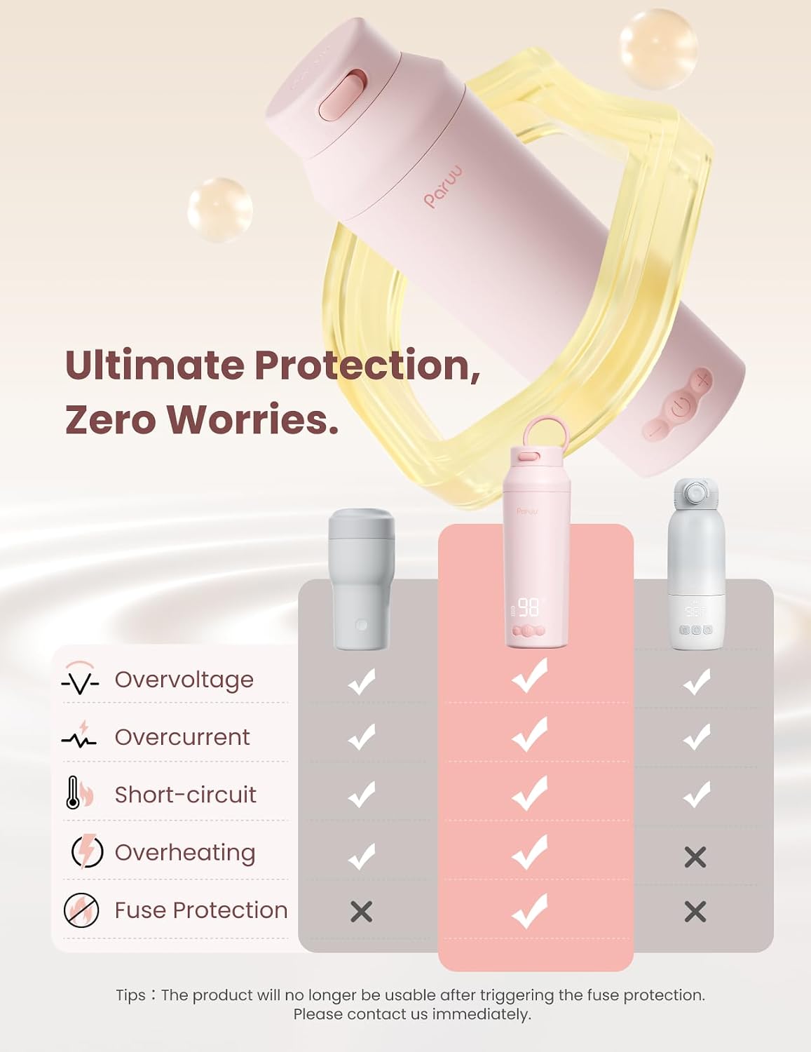 Portable Bottle Warmer for Travel, Easy-Clean Wide Mouth, Fast Heating for Night Feeding, 7-Temp Control, Large 12oz Capacity, Ideal Gifts for New Parents, Pink