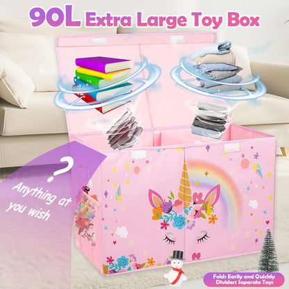 Large Toy Box, Sturdy Kids Storage Organizer for Boys Girls, 25"x13"x16"