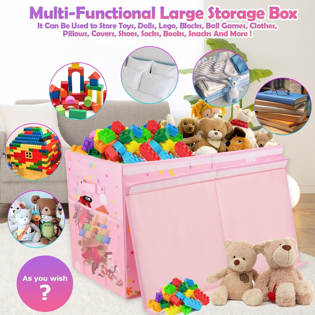 Large Toy Box, Sturdy Kids Storage Organizer for Boys Girls, 25"x13"x16"
