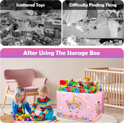 Large Toy Box, Sturdy Kids Storage Organizer for Boys Girls, 25"x13"x16"