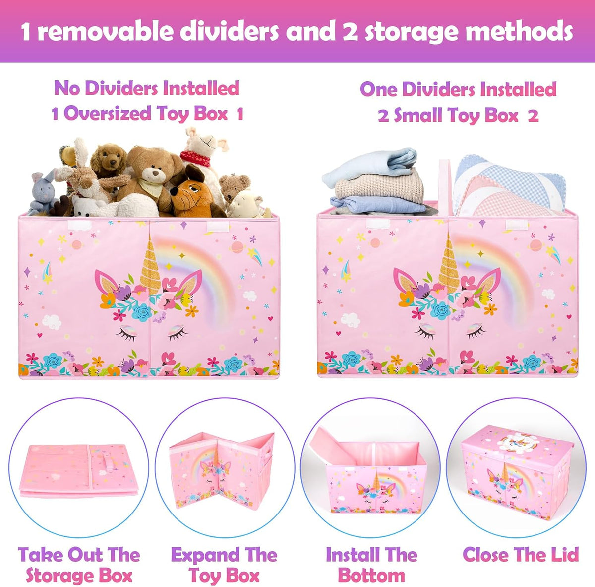 Large Toy Box, Sturdy Kids Storage Organizer for Boys Girls, 25"x13"x16"