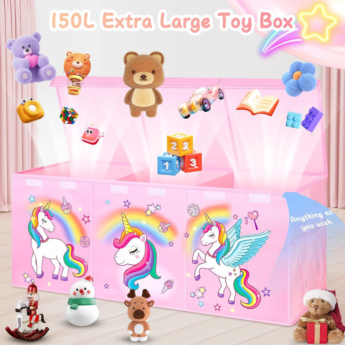Large Toy Box, Sturdy Kids Storage Organizer for Boys Girls, 25"x13"x16"