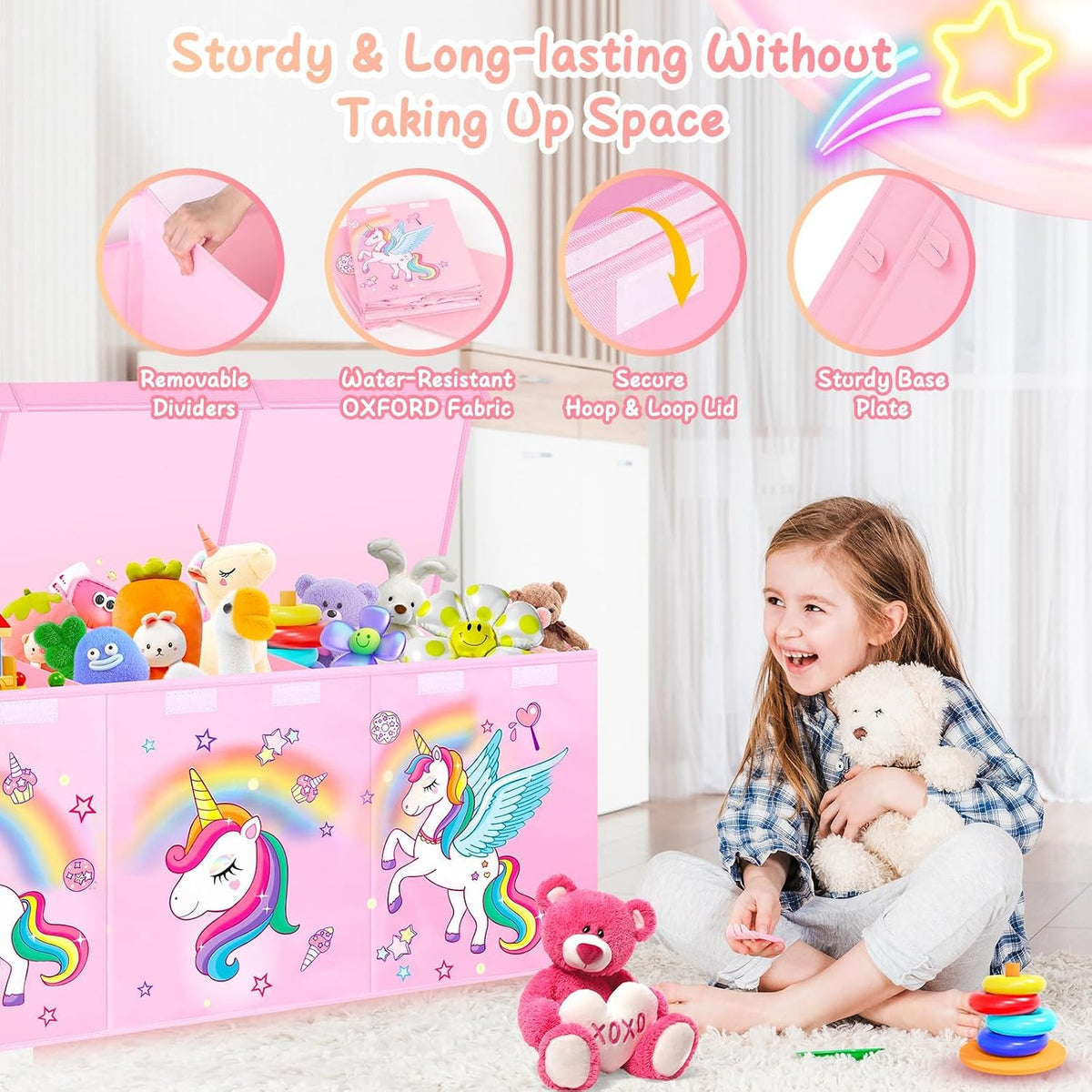 Large Toy Box, Sturdy Kids Storage Organizer for Boys Girls, 25"x13"x16"