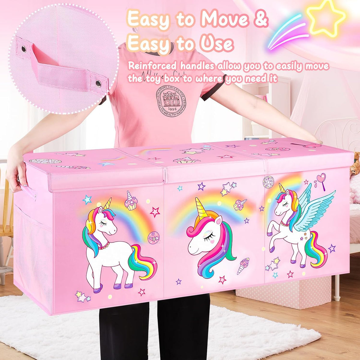 Large Toy Box, Sturdy Kids Storage Organizer for Boys Girls, 25"x13"x16"
