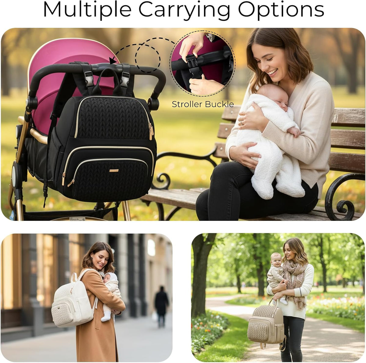 Large Diaper Bag Backpack, Stylish Baby Travel Diaper Bag, Beige