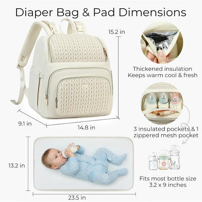 Large Diaper Bag Backpack, Stylish Baby Travel Diaper Bag, Beige