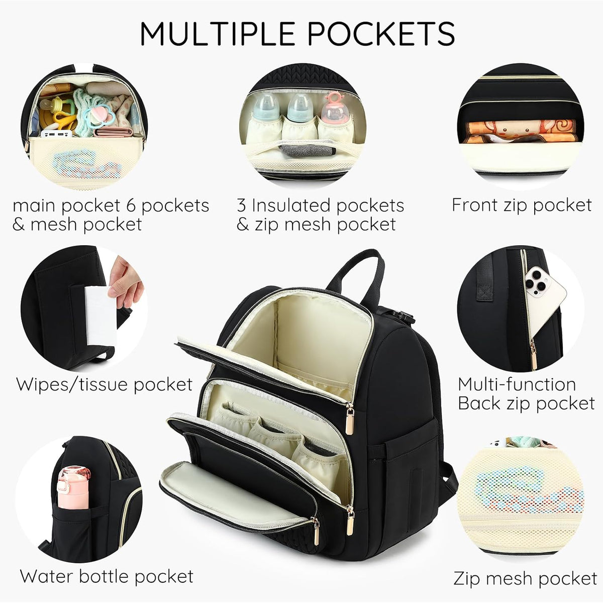 Large Diaper Bag Backpack, Stylish Baby Travel Diaper Bag, Beige