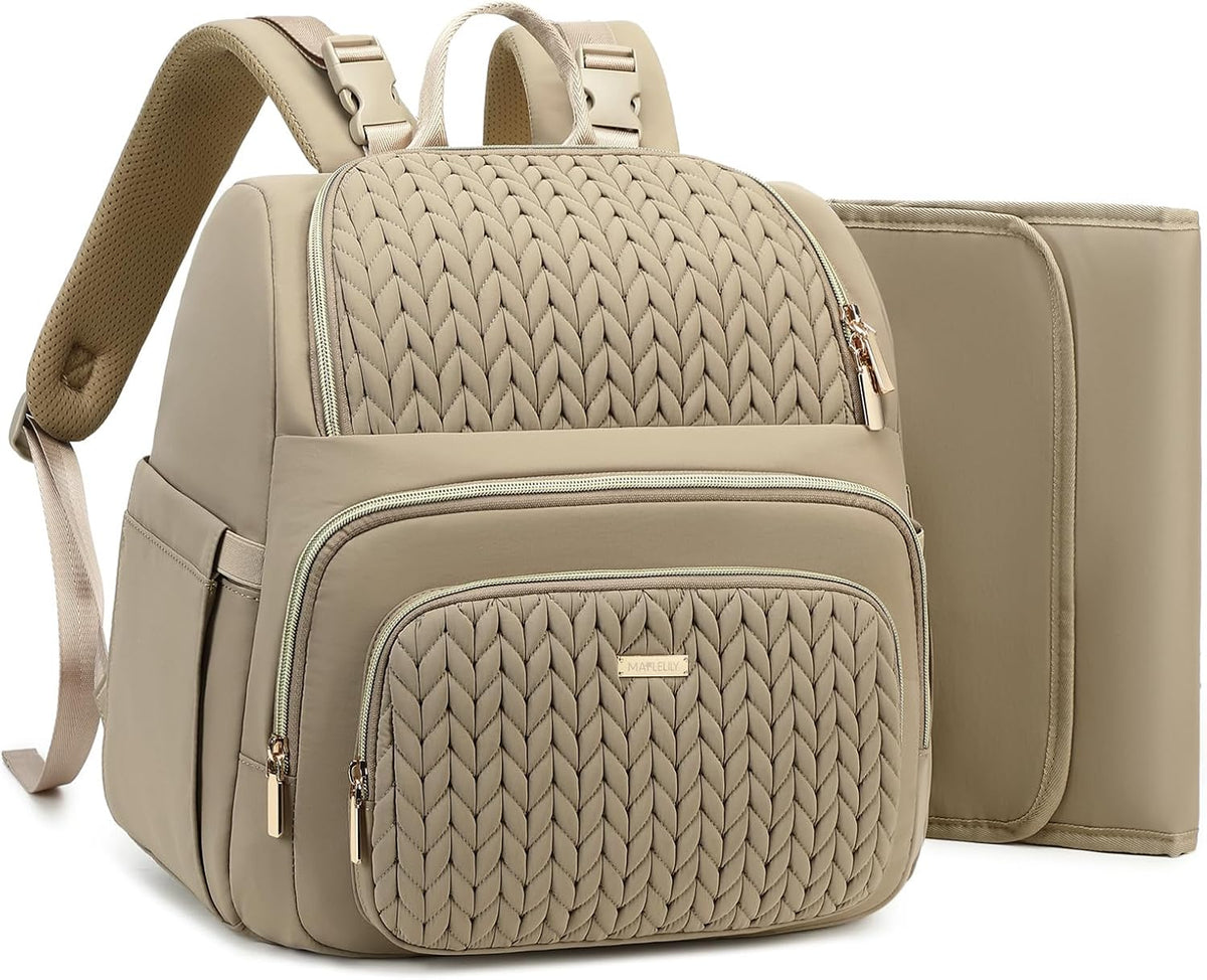 Large Diaper Bag Backpack, Stylish Baby Travel Diaper Bag, Beige
