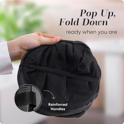 Double Pop Up Laundry Hamper, 2 Section Mesh, Black