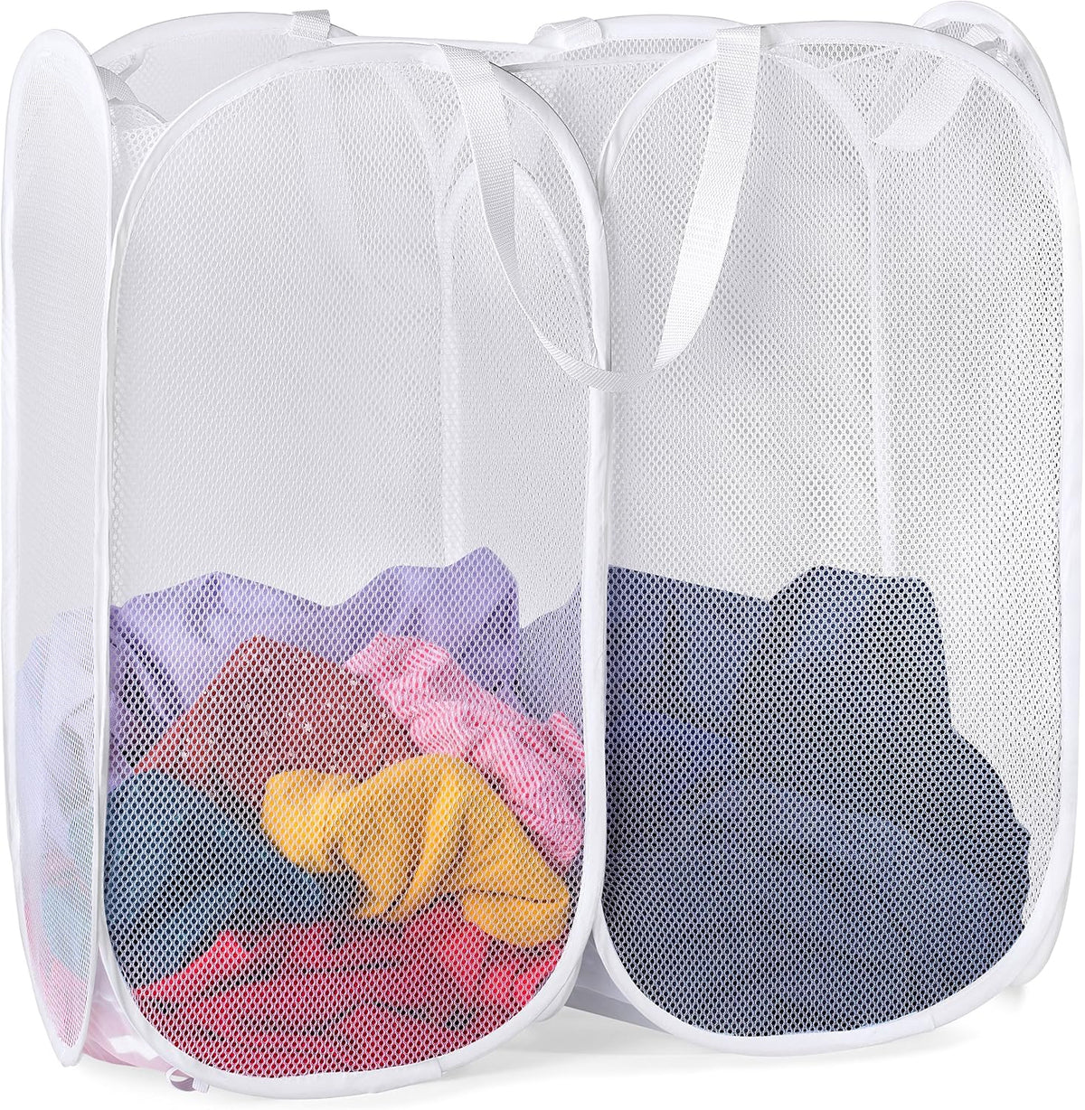 Double Pop Up Laundry Hamper, 2 Section Mesh, Black