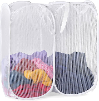 Double Pop Up Laundry Hamper, 2 Section Mesh, Black