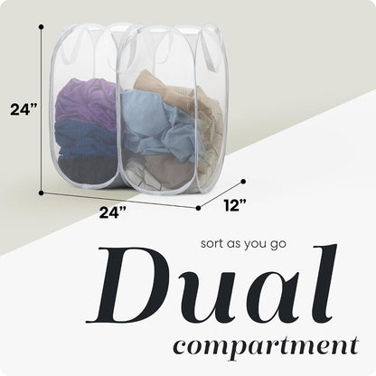 Double Pop Up Laundry Hamper, 2 Section Mesh, Black