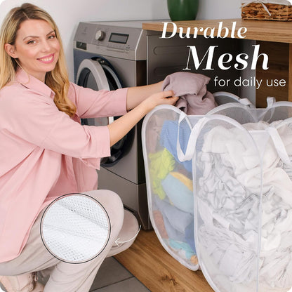 Double Pop Up Laundry Hamper, 2 Section Mesh, Black