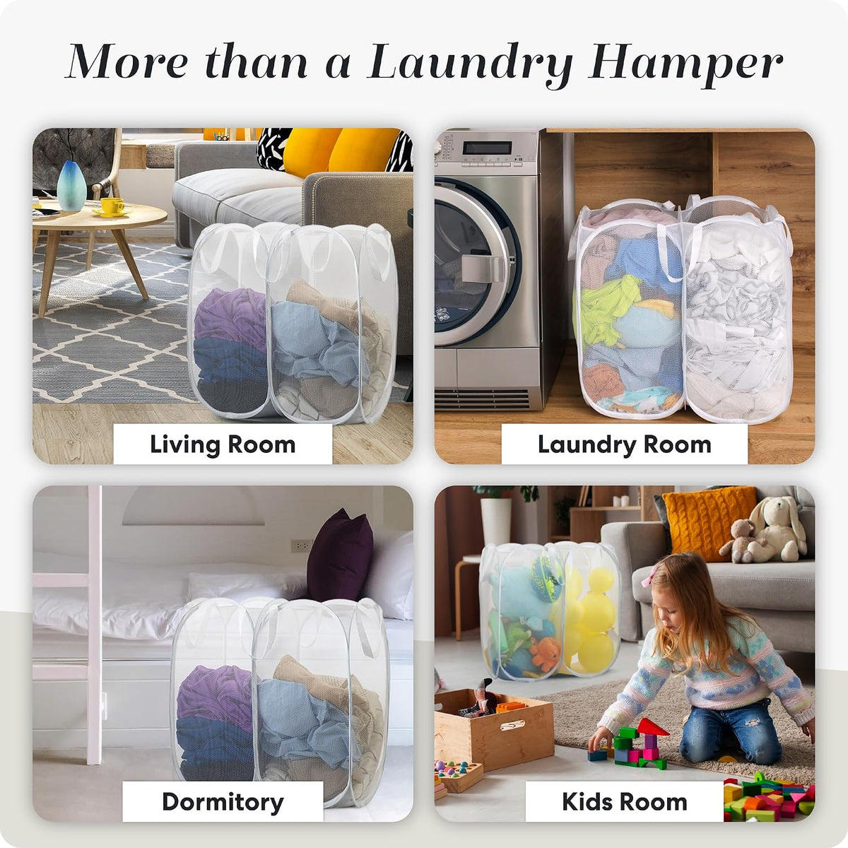 Double Pop Up Laundry Hamper, 2 Section Mesh, Black