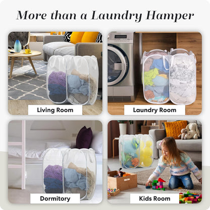 Double Pop Up Laundry Hamper, 2 Section Mesh, Black