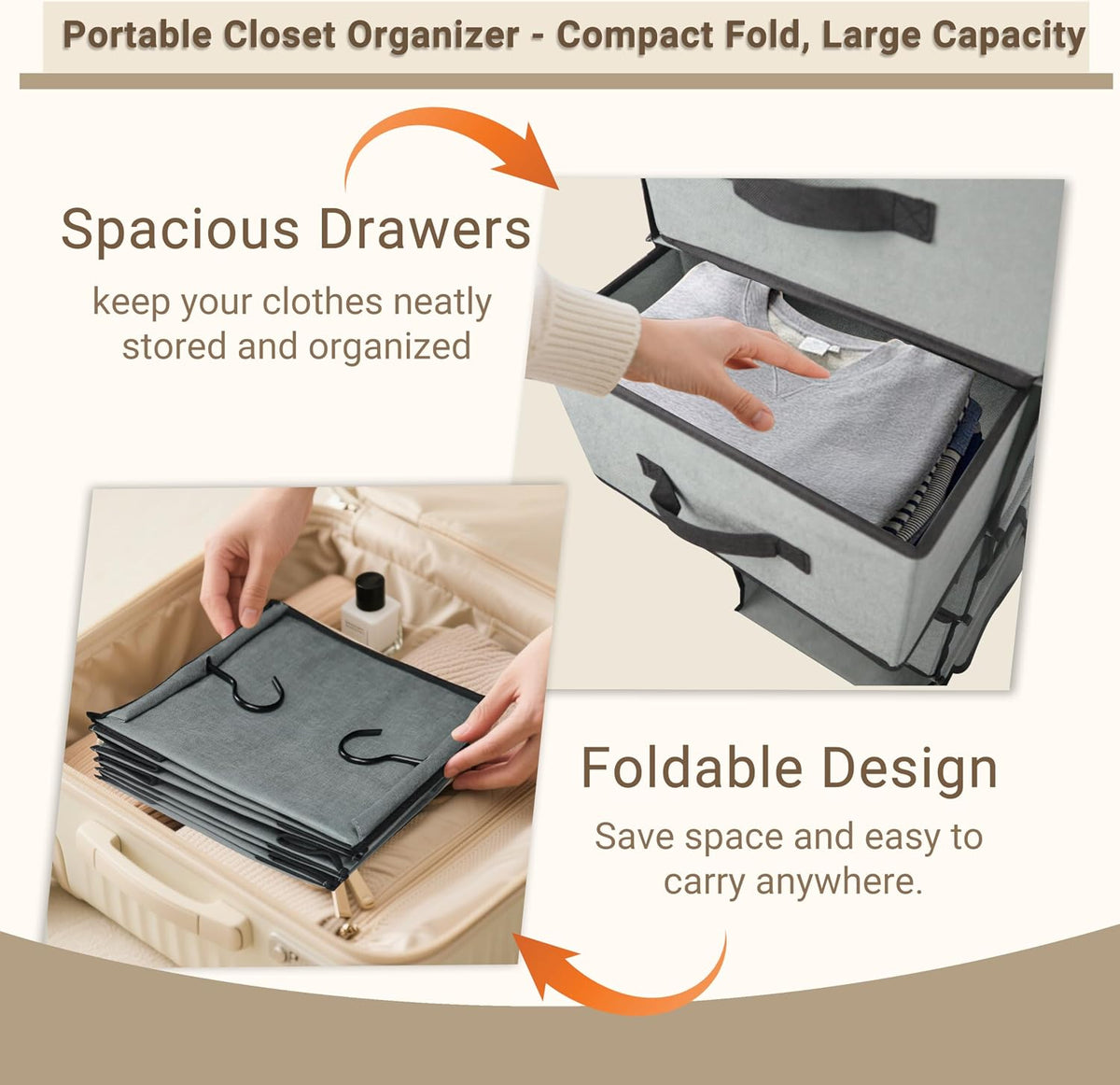 Durable 6-Tier hanging closet organizer with 5 Drawers & 3 Side Pocket,Thickened Fabric Hanging Shelves Holder with Sturdy Hook,Space-saving Storage Organization for Bedroom,Dorm,Guestroom,RV,Bathroom