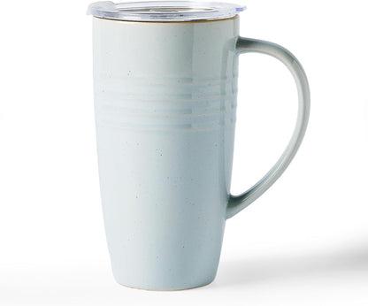 Jupiter Large Coffee Mug, 20oz Coffee Mug with Lid, Ceramic Cup | Stoneware Cup with Handle for Coffee, Latte, Cappuccino, Tea, Cocoa, Milk, Microwave and Dishwasher Safe, Light Pink