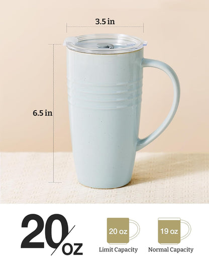 Jupiter Large Coffee Mug, 20oz Coffee Mug with Lid, Ceramic Cup | Stoneware Cup with Handle for Coffee, Latte, Cappuccino, Tea, Cocoa, Milk, Microwave and Dishwasher Safe, Light Pink