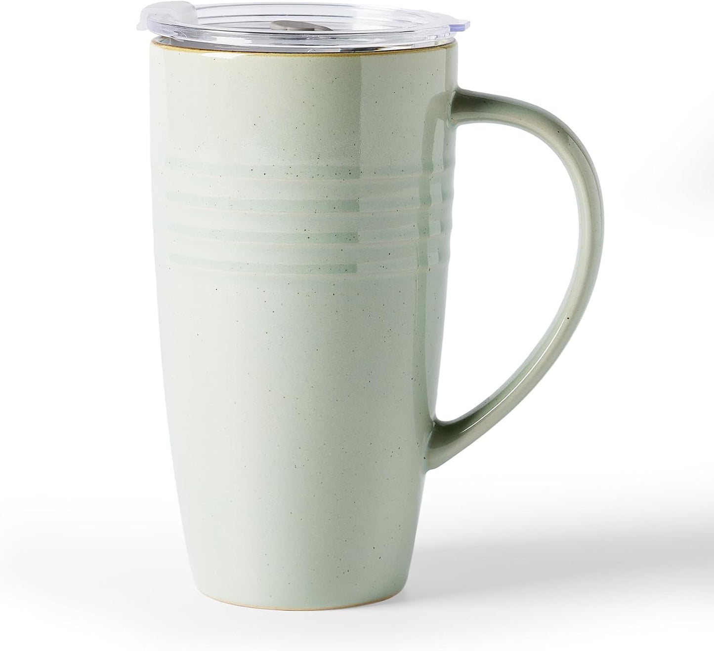Jupiter Large Coffee Mug, 20oz Coffee Mug with Lid, Ceramic Cup | Stoneware Cup with Handle for Coffee, Latte, Cappuccino, Tea, Cocoa, Milk, Microwave and Dishwasher Safe, Light Pink