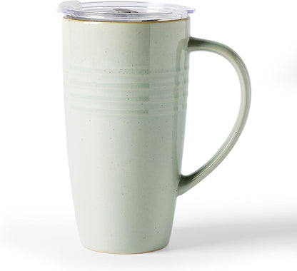 Jupiter Large Coffee Mug, 20oz Coffee Mug with Lid, Ceramic Cup | Stoneware Cup with Handle for Coffee, Latte, Cappuccino, Tea, Cocoa, Milk, Microwave and Dishwasher Safe, Light Pink