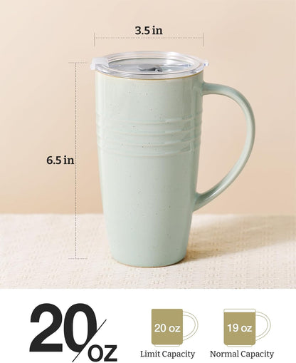 Jupiter Large Coffee Mug, 20oz Coffee Mug with Lid, Ceramic Cup | Stoneware Cup with Handle for Coffee, Latte, Cappuccino, Tea, Cocoa, Milk, Microwave and Dishwasher Safe, Light Pink