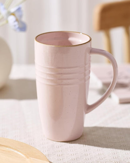 Jupiter Large Coffee Mug, 20oz Coffee Mug with Lid, Ceramic Cup | Stoneware Cup with Handle for Coffee, Latte, Cappuccino, Tea, Cocoa, Milk, Microwave and Dishwasher Safe, Light Pink