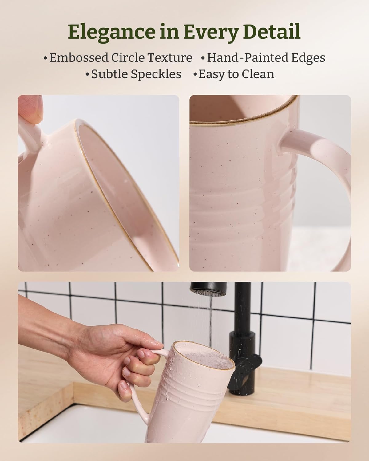 Jupiter Large Coffee Mug, 20oz Coffee Mug with Lid, Ceramic Cup | Stoneware Cup with Handle for Coffee, Latte, Cappuccino, Tea, Cocoa, Milk, Microwave and Dishwasher Safe, Light Pink