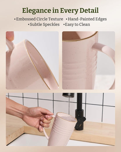 Jupiter Large Coffee Mug, 20oz Coffee Mug with Lid, Ceramic Cup | Stoneware Cup with Handle for Coffee, Latte, Cappuccino, Tea, Cocoa, Milk, Microwave and Dishwasher Safe, Light Pink
