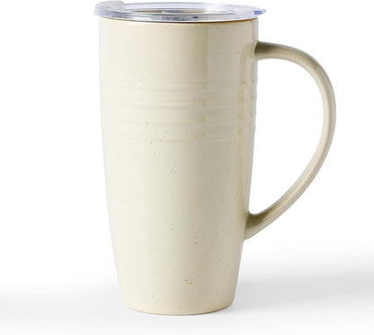 Jupiter Large Coffee Mug, 20oz Coffee Mug with Lid, Ceramic Cup | Stoneware Cup with Handle for Coffee, Latte, Cappuccino, Tea, Cocoa, Milk, Microwave and Dishwasher Safe, Light Pink