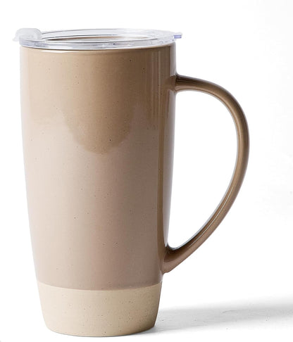 Jupiter Large Coffee Mug, 20oz Coffee Mug with Lid, Ceramic Cup | Stoneware Cup with Handle for Coffee, Latte, Cappuccino, Tea, Cocoa, Milk, Microwave and Dishwasher Safe, Light Pink