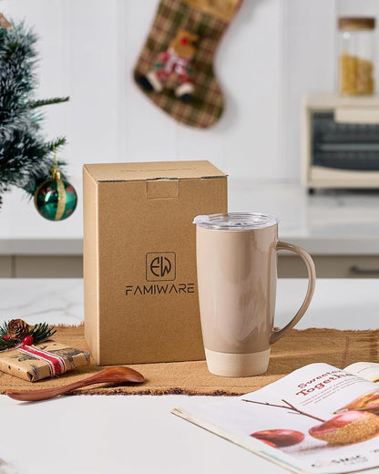 Jupiter Large Coffee Mug, 20oz Coffee Mug with Lid, Ceramic Cup | Stoneware Cup with Handle for Coffee, Latte, Cappuccino, Tea, Cocoa, Milk, Microwave and Dishwasher Safe, Light Pink